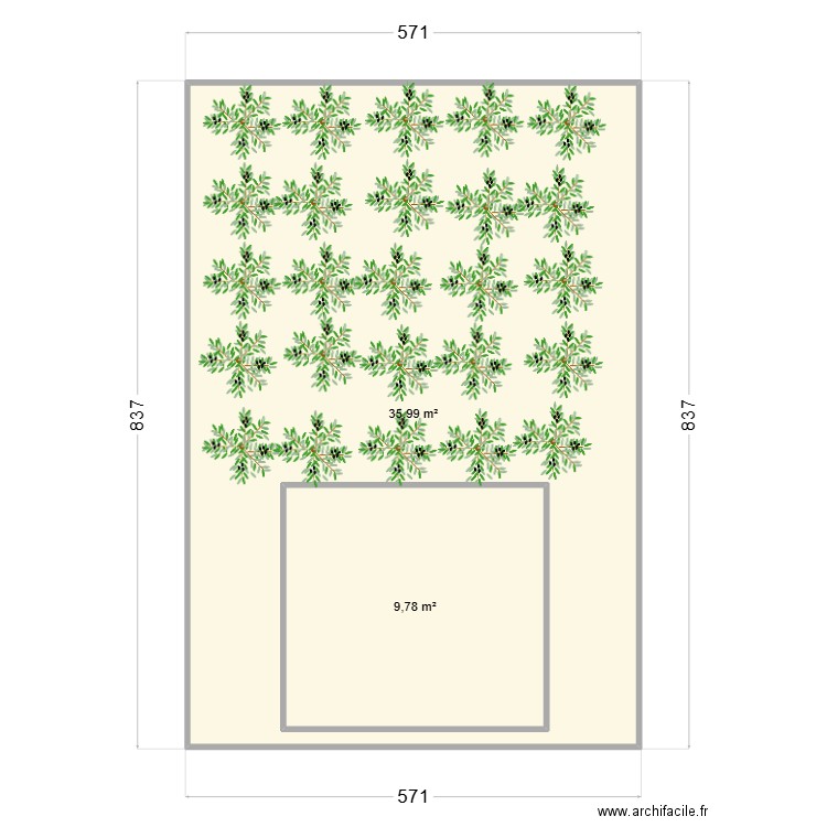 implantation. Plan de 2 pièces et 56 m2