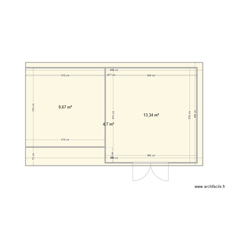 Dalle abri jardin. Plan de 3 pièces et 28 m2