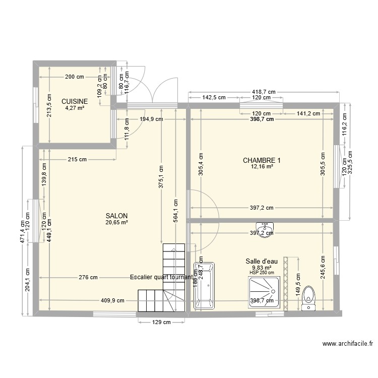 REZ DE CHAUSSEE02. Plan de 4 pièces et 47 m2