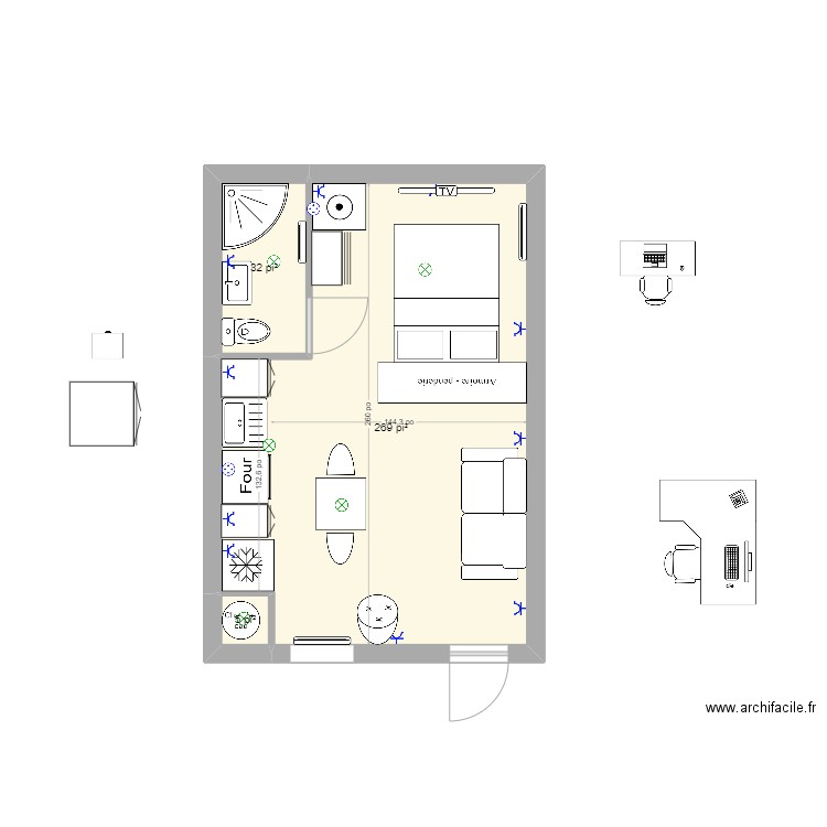 Riviere verte. Plan de 3 pièces et 28 m2