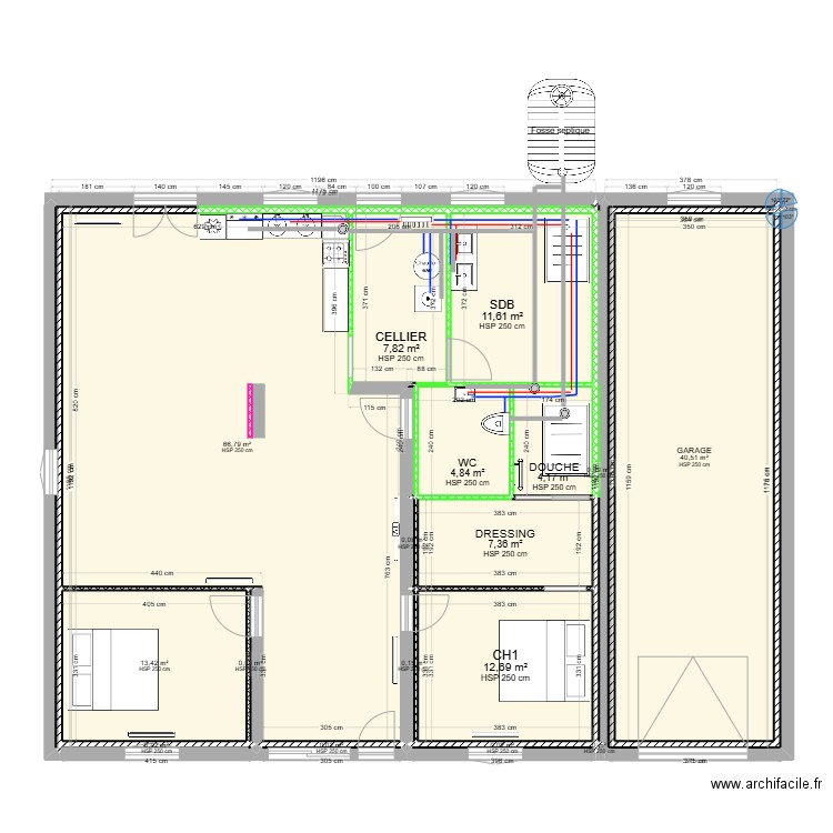 Plan lot plomberie. Plan de 20 pièces et 170 m2