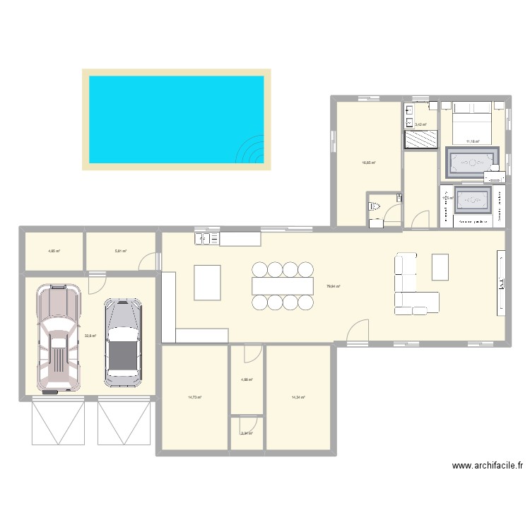 projet maison plein pied. Plan de 12 pièces et 203 m2