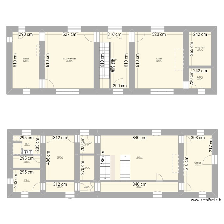 Baies 250cm. Plan de 17 pièces et 228 m2