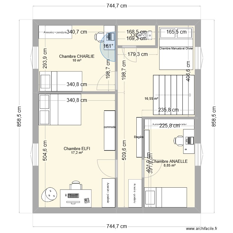 maison 1er étage. Plan de 5 pièces et 54 m2