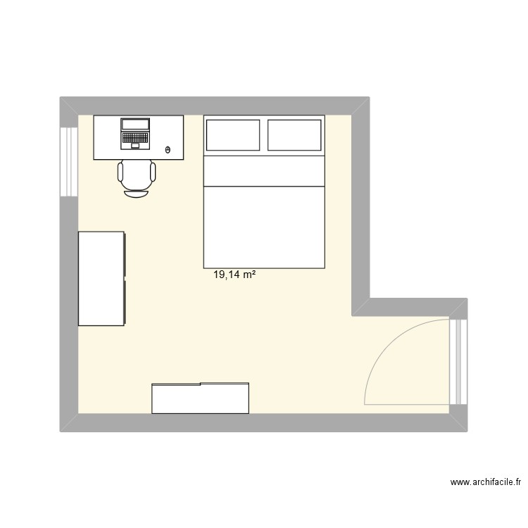 chambre. Plan de 1 pièce et 19 m2