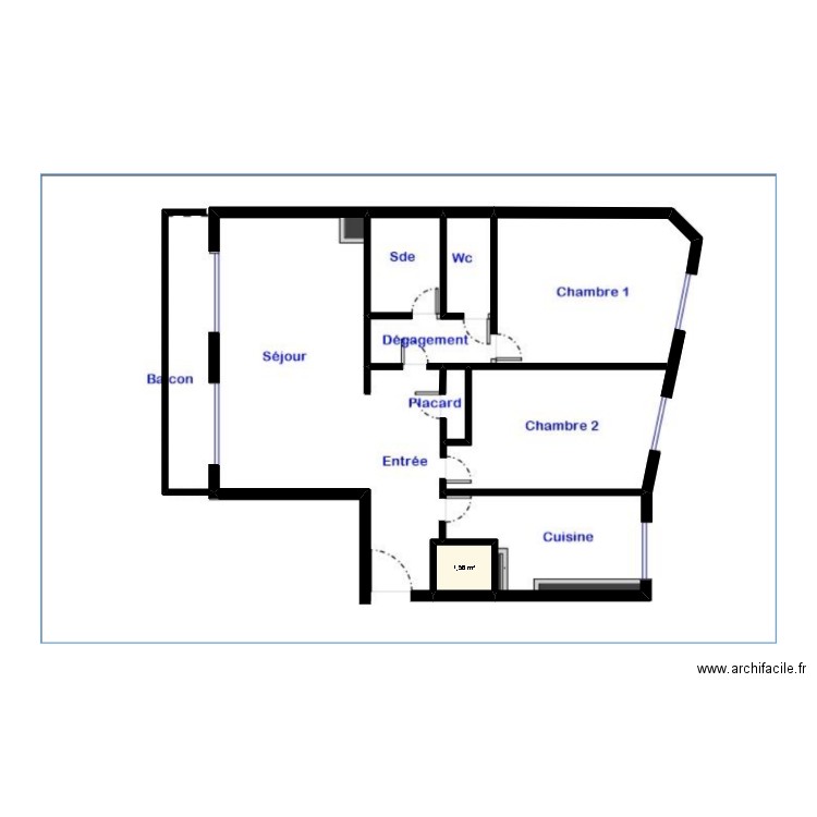 Base 2. Plan de 1 pièce et 2 m2