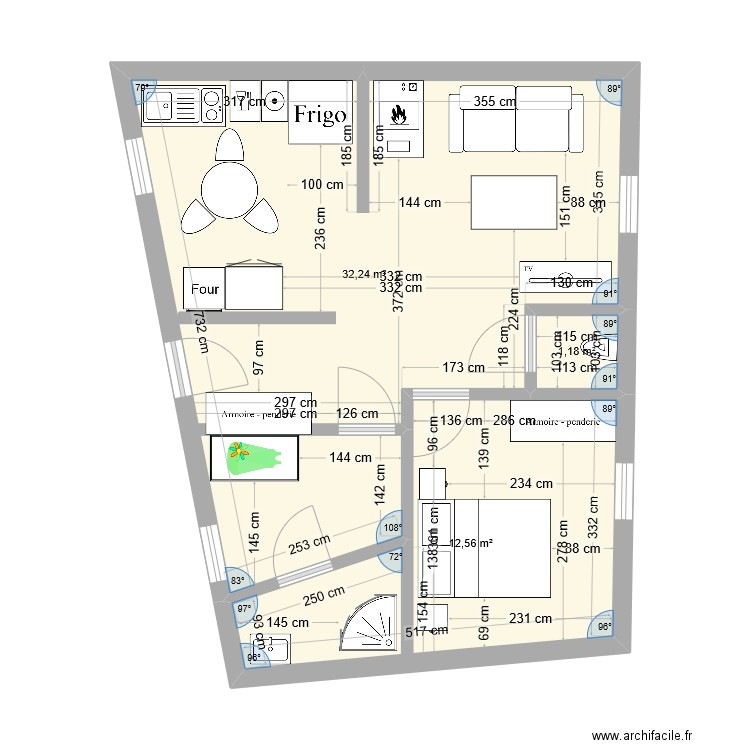 projet appartement. Plan de 3 pièces et 46 m2