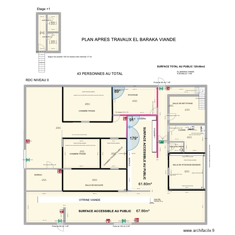 EL BARAKA VIANDE 09/ 2024 APRES TRAVAUX. Plan de 16 pièces et 429 m2