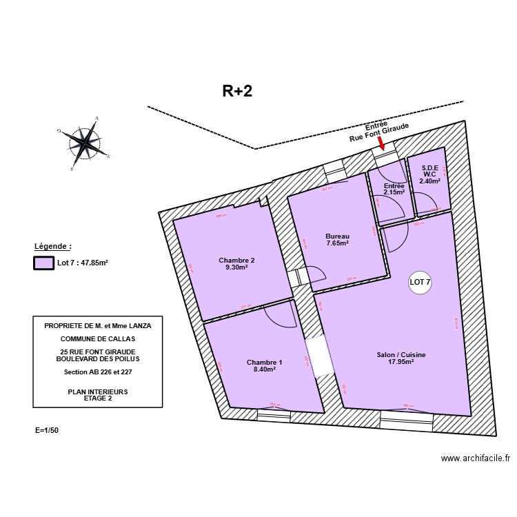 CALLAS (R+2). Plan de 7 pièces et 50 m2