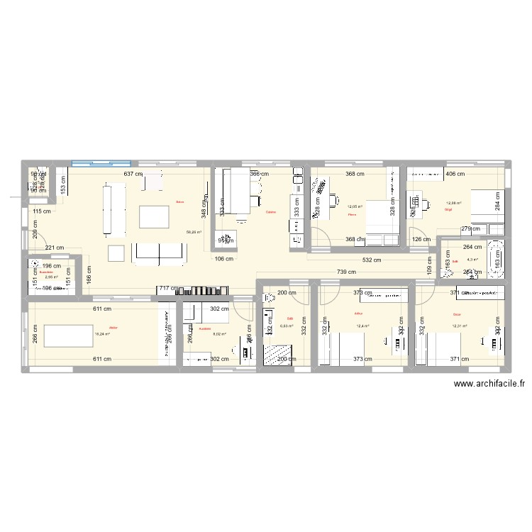 maison bloc. Plan de 11 pièces et 146 m2