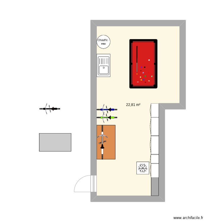 Billard. Plan de 1 pièce et 23 m2