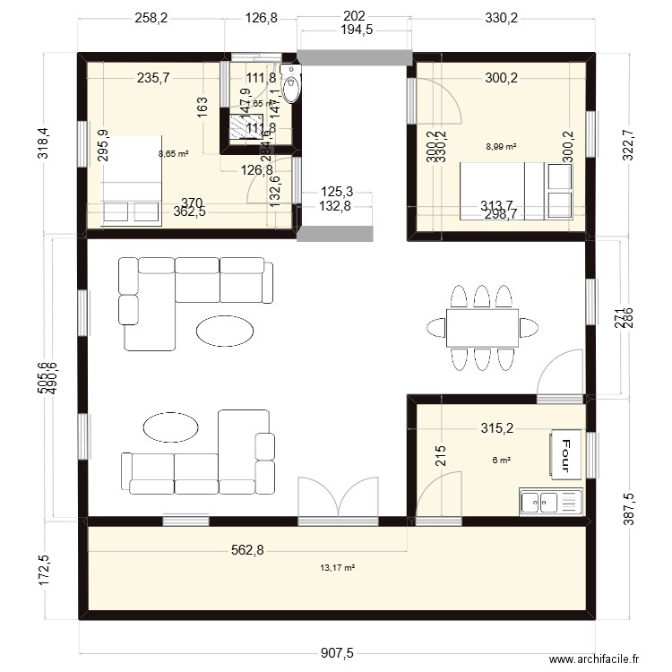 STUDIO 2 CHAMBRES SALON 2 DOUCHES. Plan de 5 pièces et 38 m2