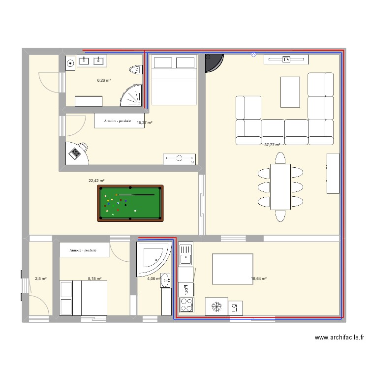 plan t7. Plan de 8 pièces et 116 m2