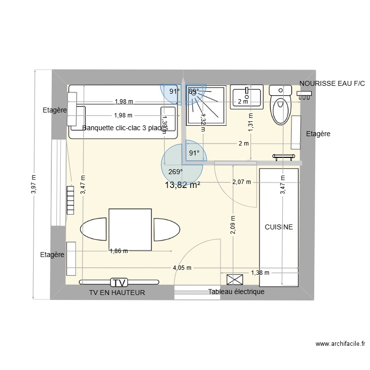 PONTEREAU LOT 1 PLAN MEUBLE. Plan de 1 pièce et 14 m2