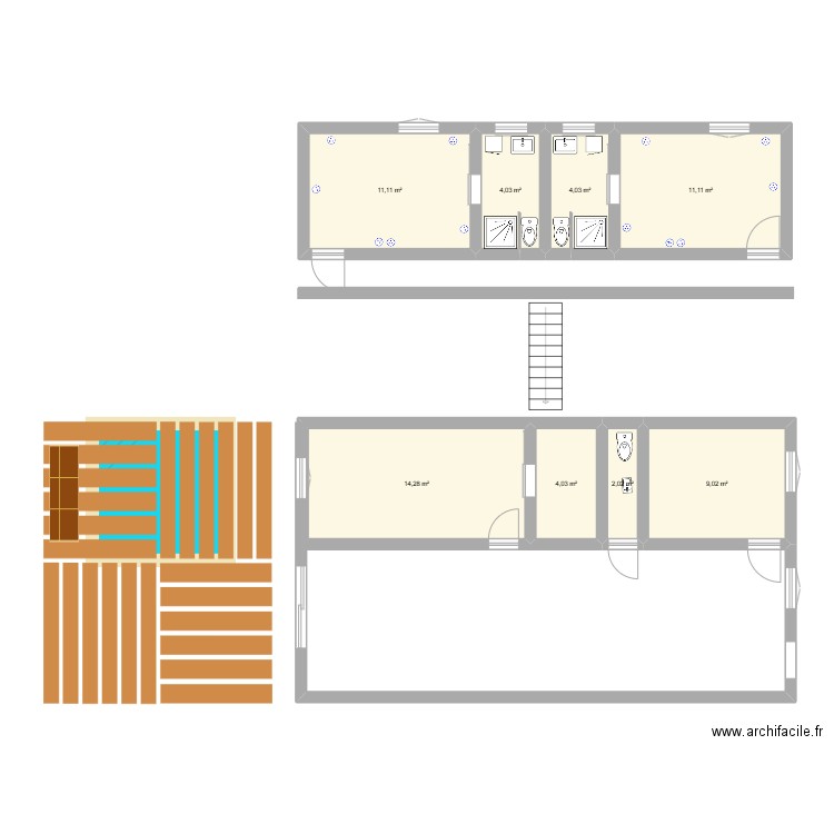 maison. Plan de 8 pièces et 60 m2