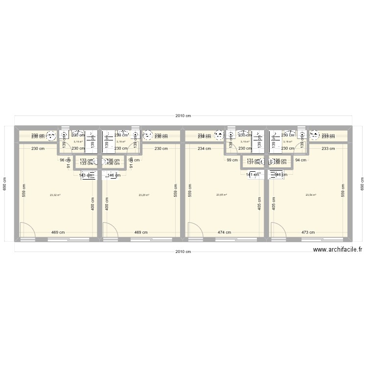 hauteville. Plan de 16 pièces et 117 m2