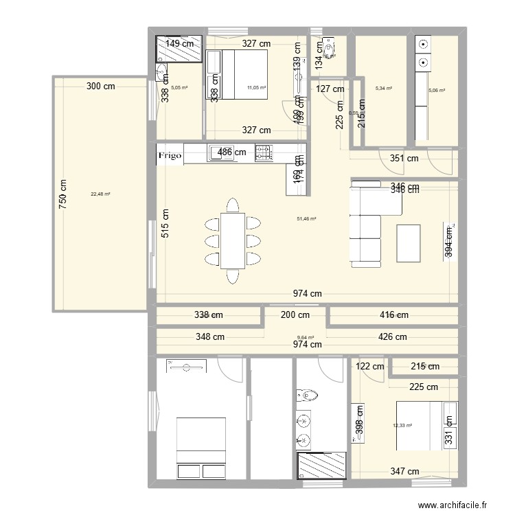 ebauche2. Plan de 13 pièces et 130 m2