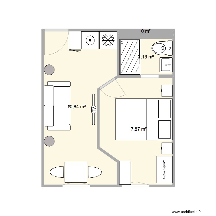 MAZARINE. Plan de 3 pièces et 22 m2