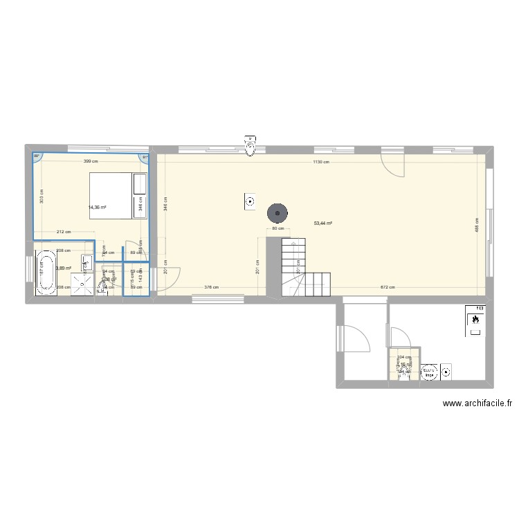 rdc. Plan de 5 pièces et 74 m2