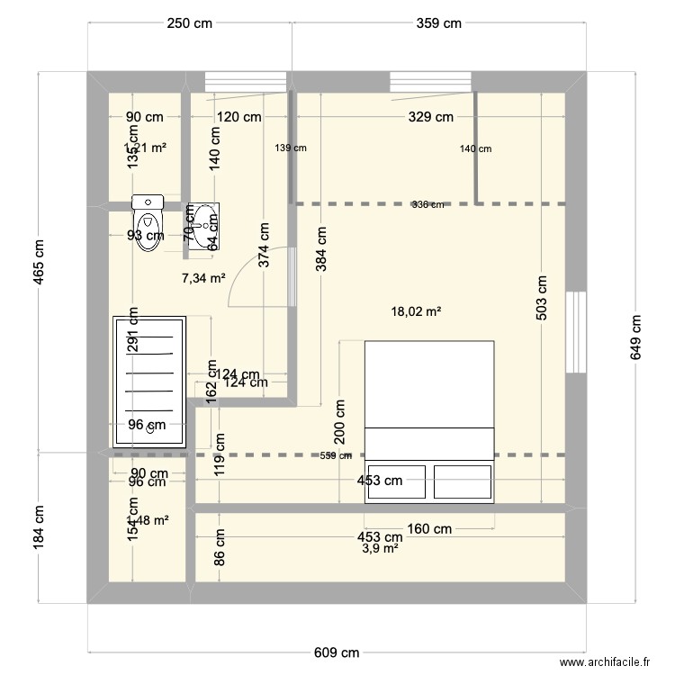 Jennings V1. Plan de 5 pièces et 32 m2