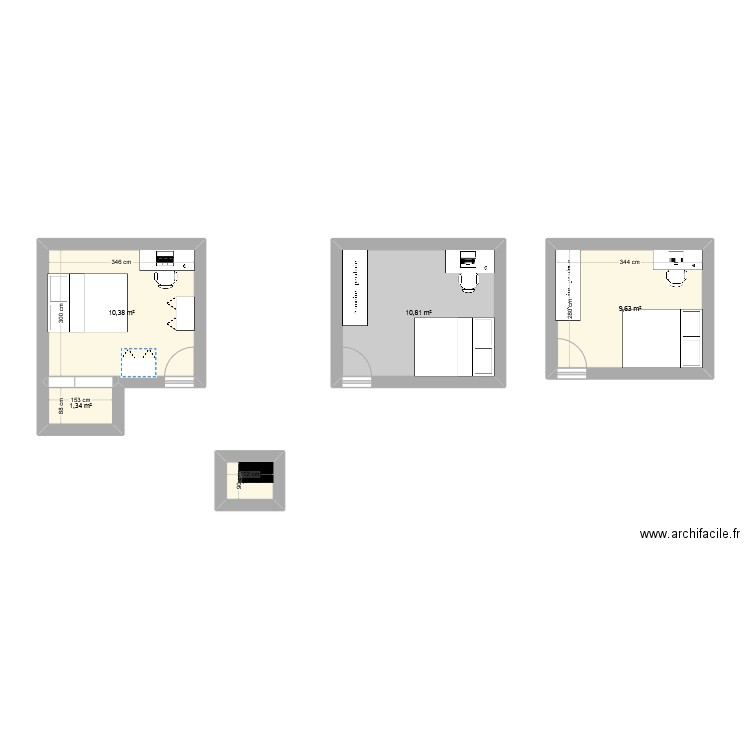 Plan chambres. Plan de 5 pièces et 33 m2