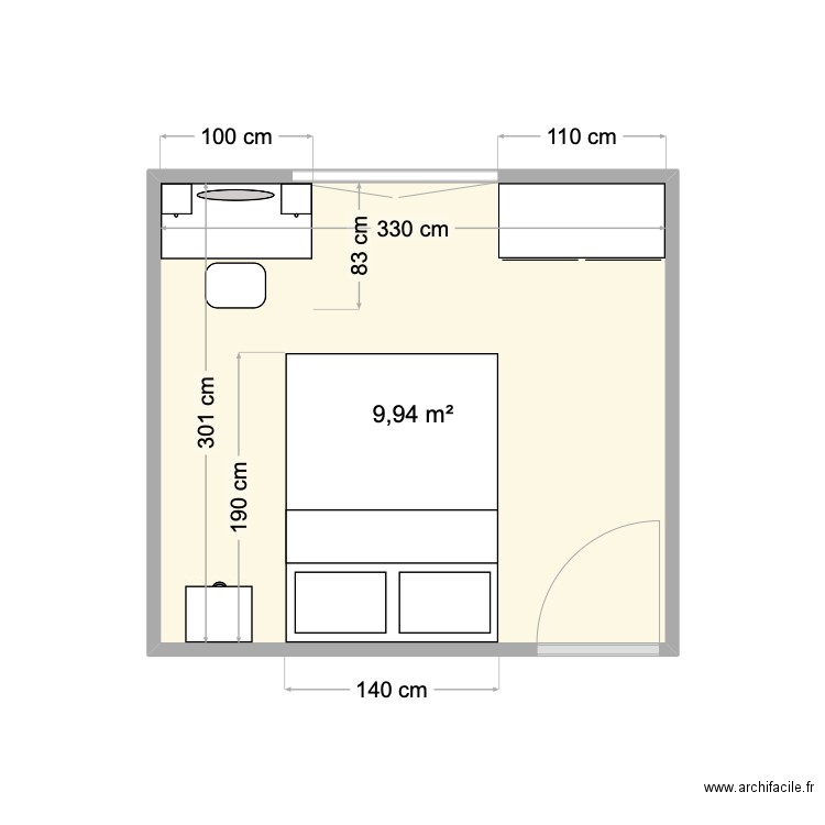 CHAMBRE LOULOU. Plan de 1 pièce et 10 m2