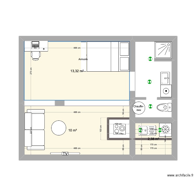 STEPHANE ROBERT 2. Plan de 3 pièces et 26 m2