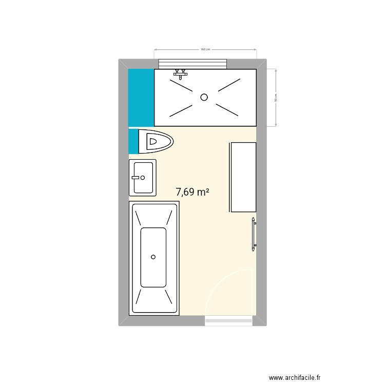 Salle de bain. Plan de 1 pièce et 8 m2