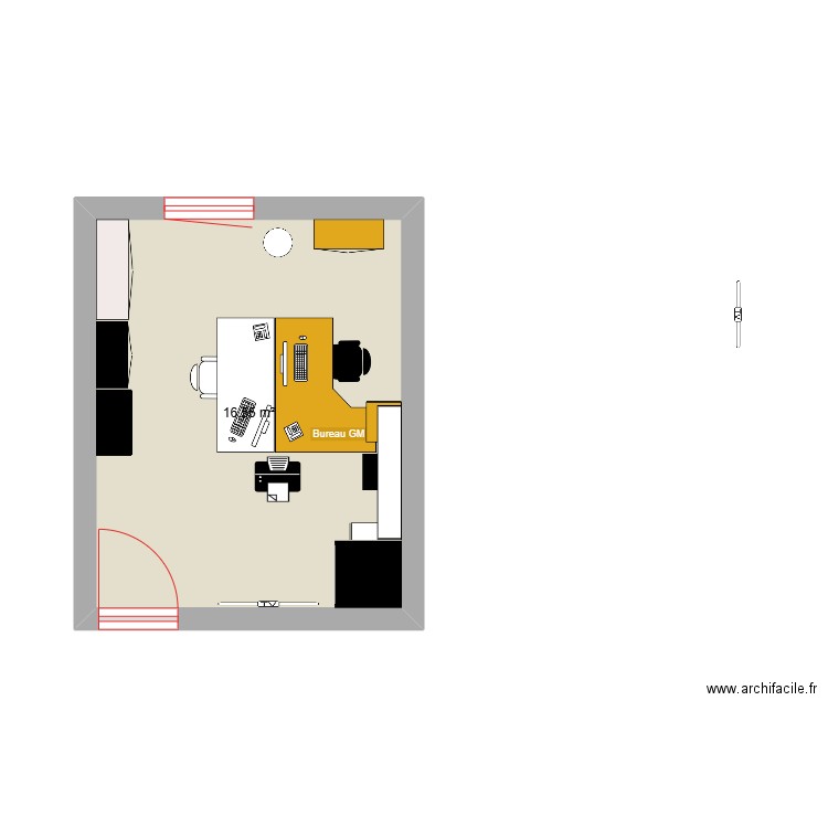 Bureau Direction. Plan de 1 pièce et 17 m2