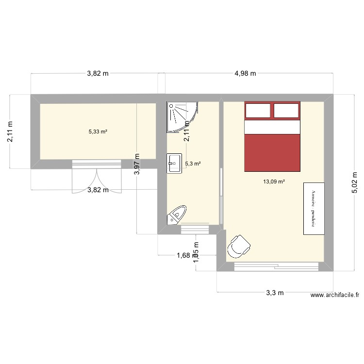 Studio extérieur. Plan de 3 pièces et 24 m2