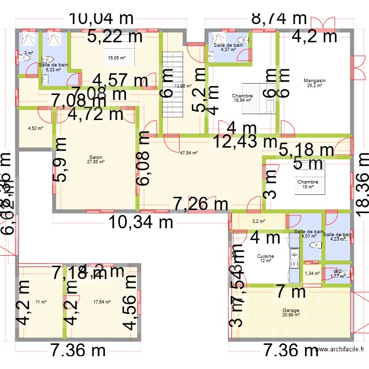 fallou RDC. Plan de 20 pièces et 258 m2