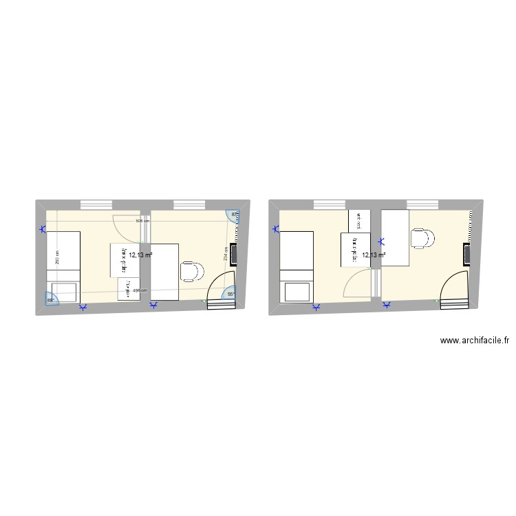 Projet de chambre & bureau. Plan de 2 pièces et 24 m2