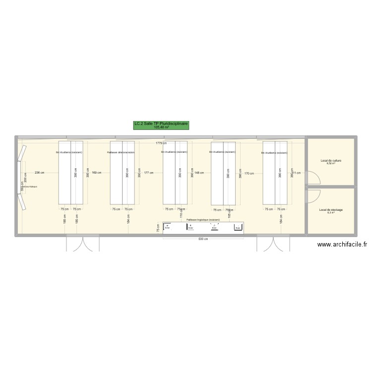 SALLE PLURIDISCIPLINAIRE. Plan de 3 pièces et 122 m2