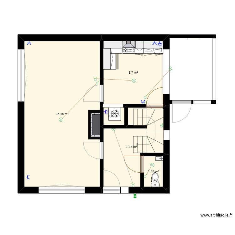 plan rdc Electricité actuel. Plan de 5 pièces et 44 m2