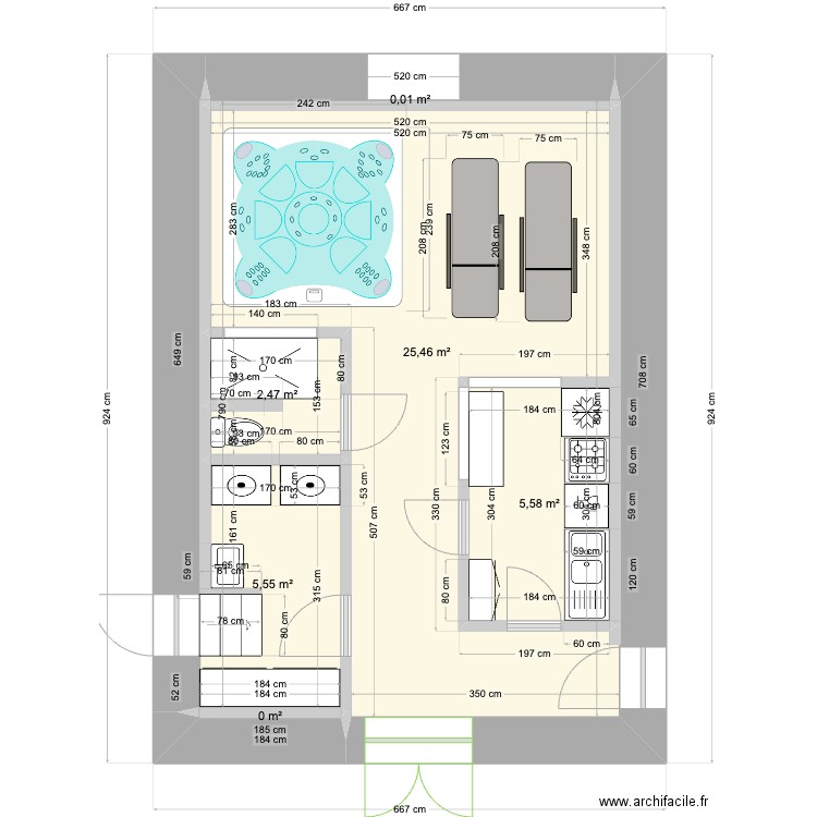 dependance. Plan de 6 pièces et 39 m2