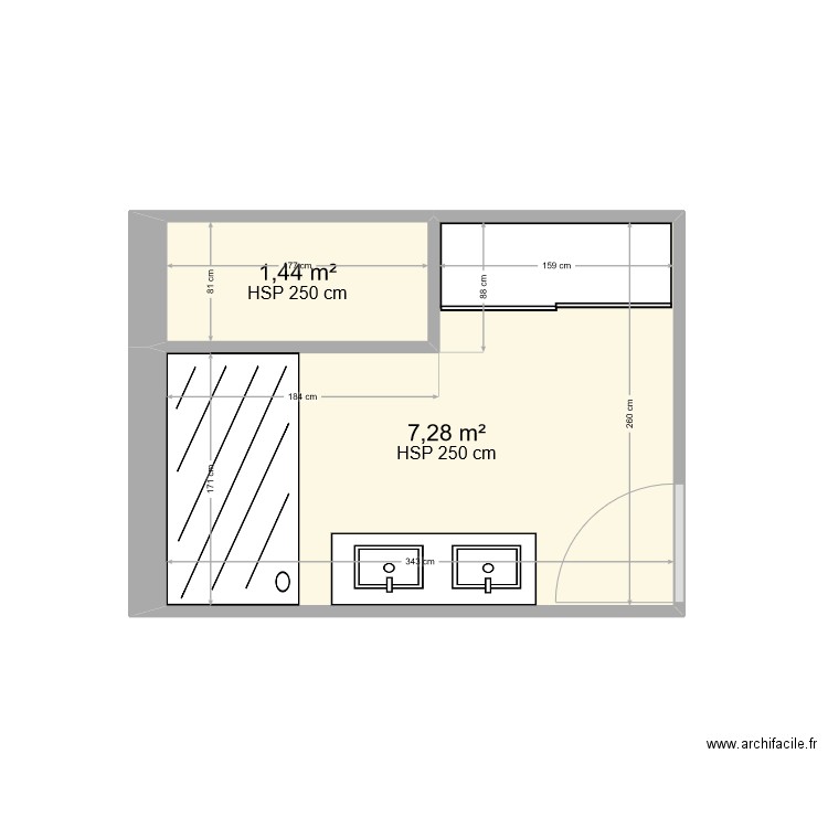 Andriamampianina. Plan de 2 pièces et 9 m2