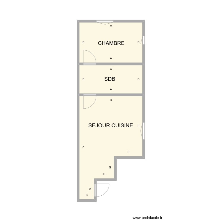 1 ETAGE PROMENADE PLOMB. Plan de 3 pièces et 21 m2