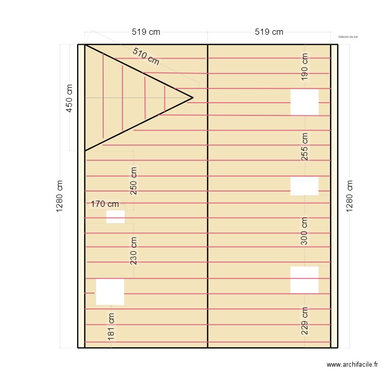 PLAN A PLAT DE LA TOITURE CHARPENTE. Plan de 5 pièces et 139 m2