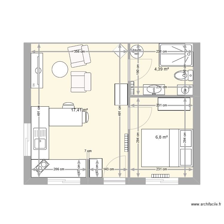 Locatif bernard 3. Plan de 3 pièces et 29 m2