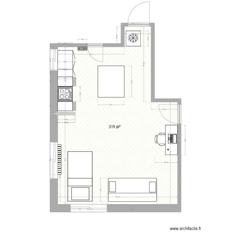 Studio. Plan de 1 pièce et 29 m2