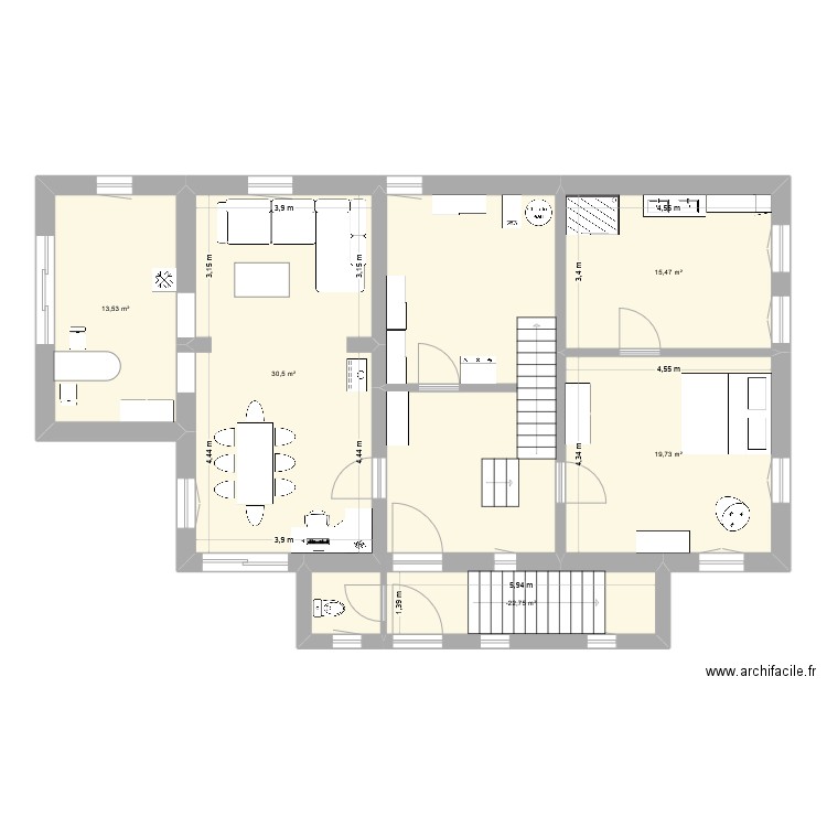 Stotsheim. Plan de 5 pièces et 87 m2