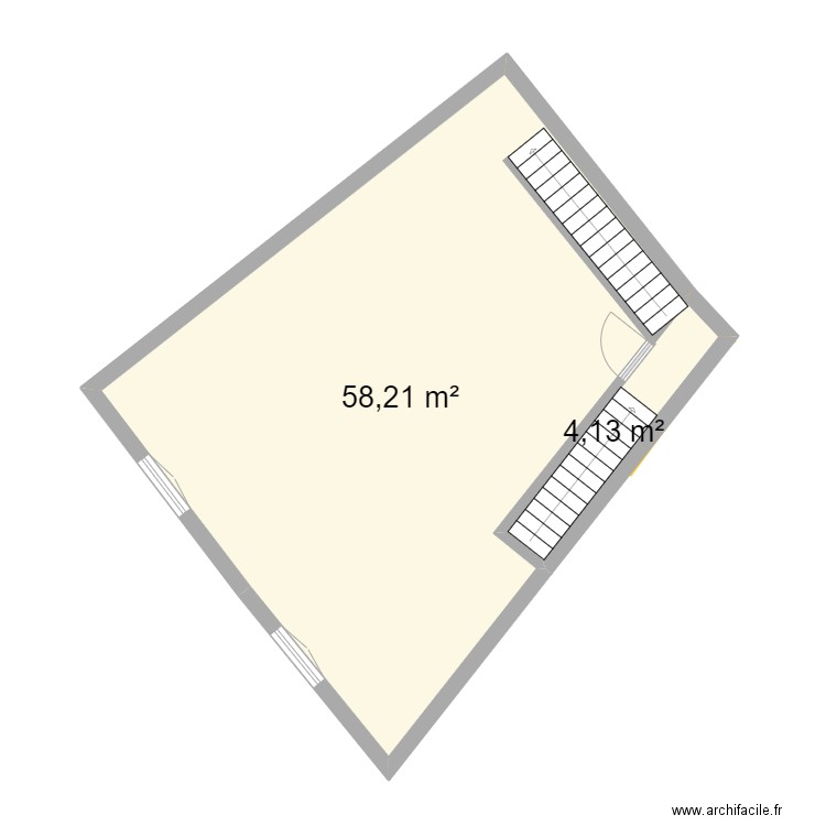 1 étage 15 bis. Plan de 2 pièces et 62 m2