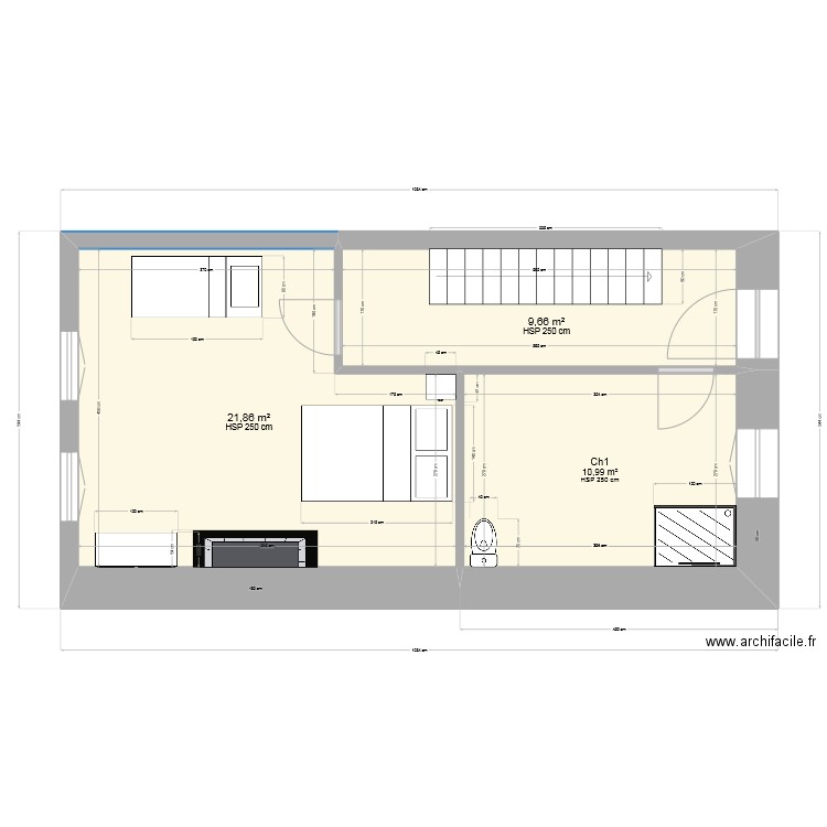 Couflens1. Plan de 3 pièces et 43 m2