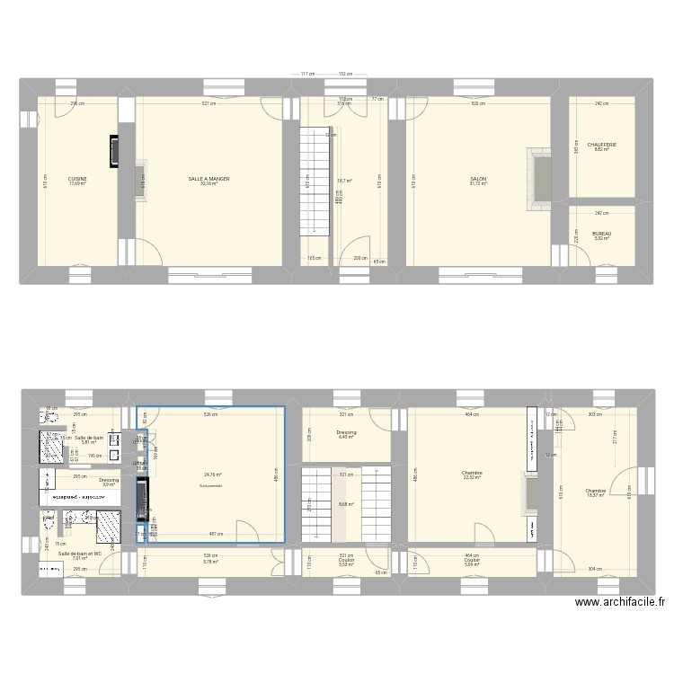 PRESBYTERE 1er etage Projet travaux. Plan de 19 pièces et 227 m2