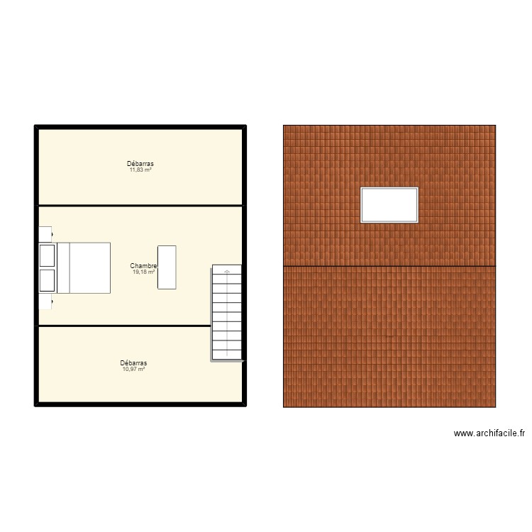 PROJET MAISON R+2. Plan de 3 pièces et 42 m2