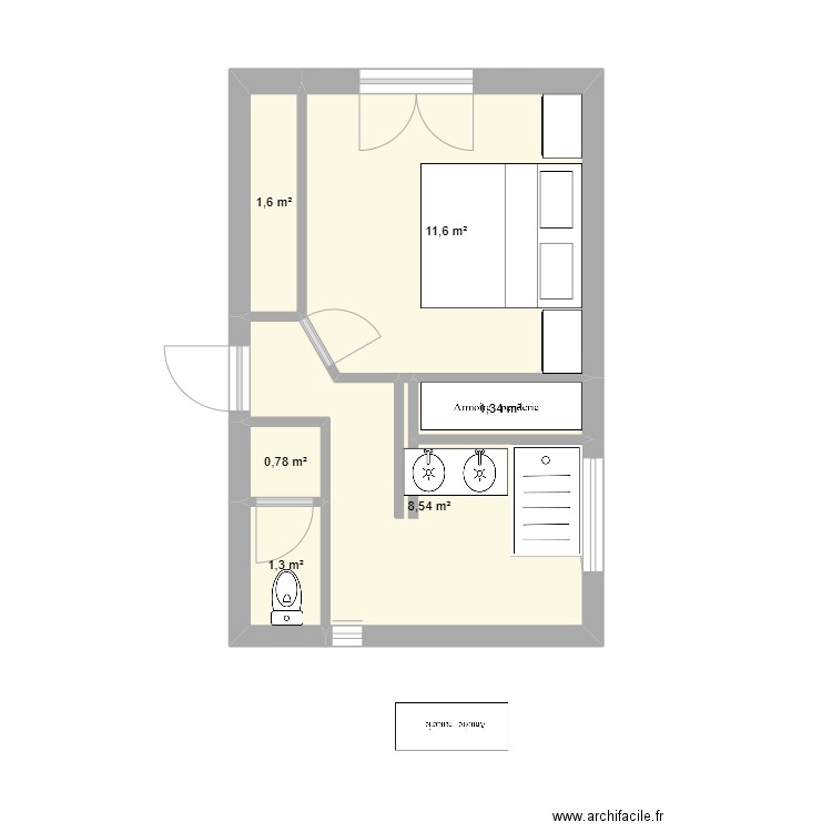 suite P. Plan de 6 pièces et 25 m2