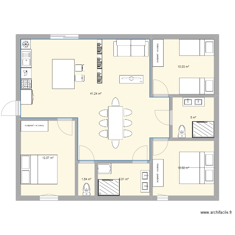 Gite2. Plan de 7 pièces et 85 m2