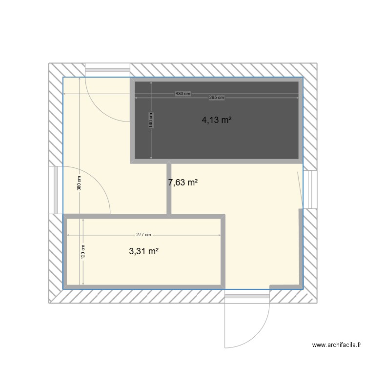 buanderie. Plan de 3 pièces et 24 m2