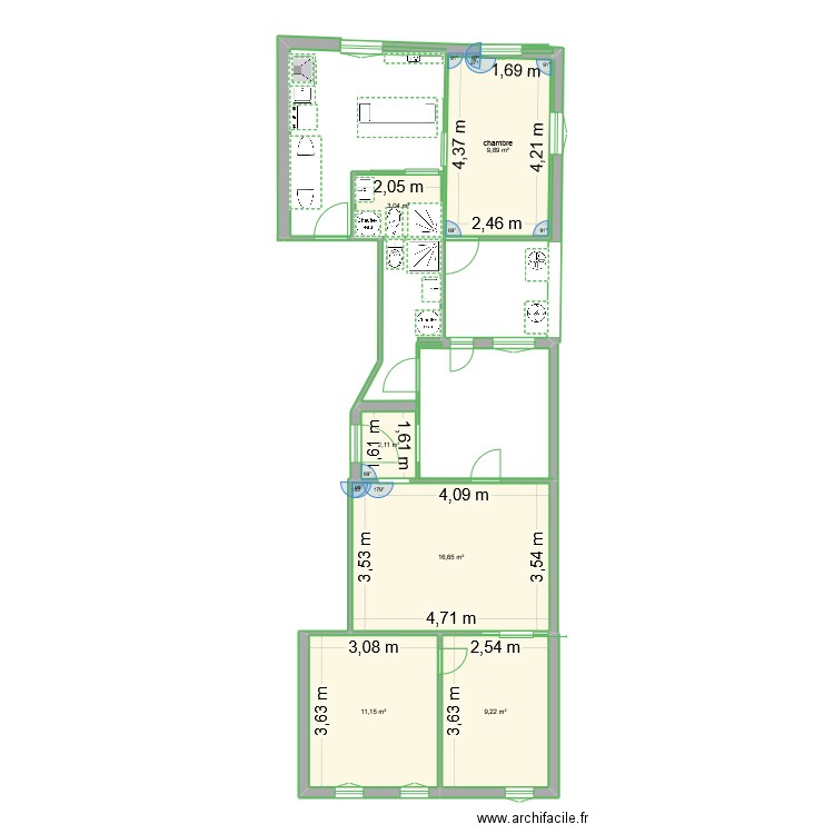 LSM1. Plan de 6 pièces et 53 m2