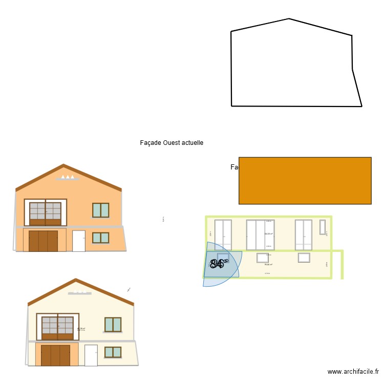 Plan de facade. Plan de 4 pièces et 134 m2